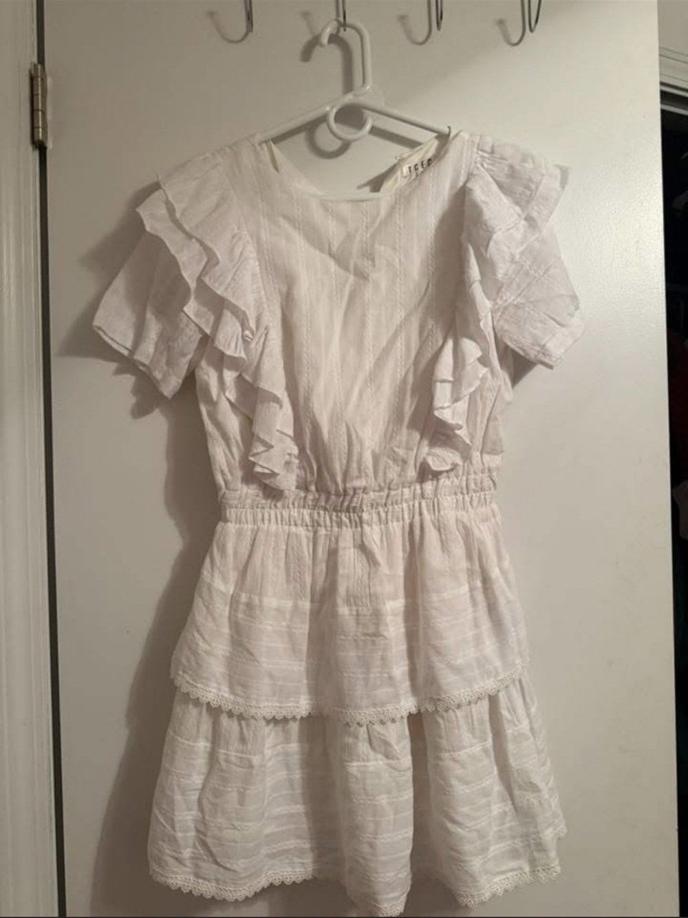Girls White Ruffle Tiered Dress with Elastic Waist